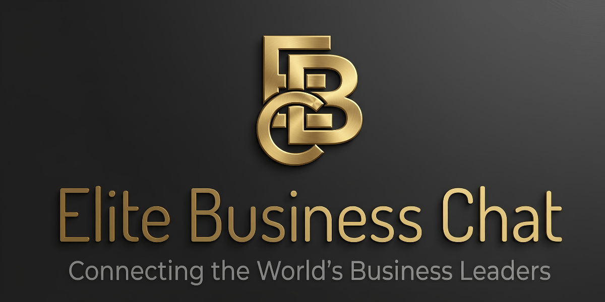 Logo for Elite Business Chat with gold lettering and business-themed design elements