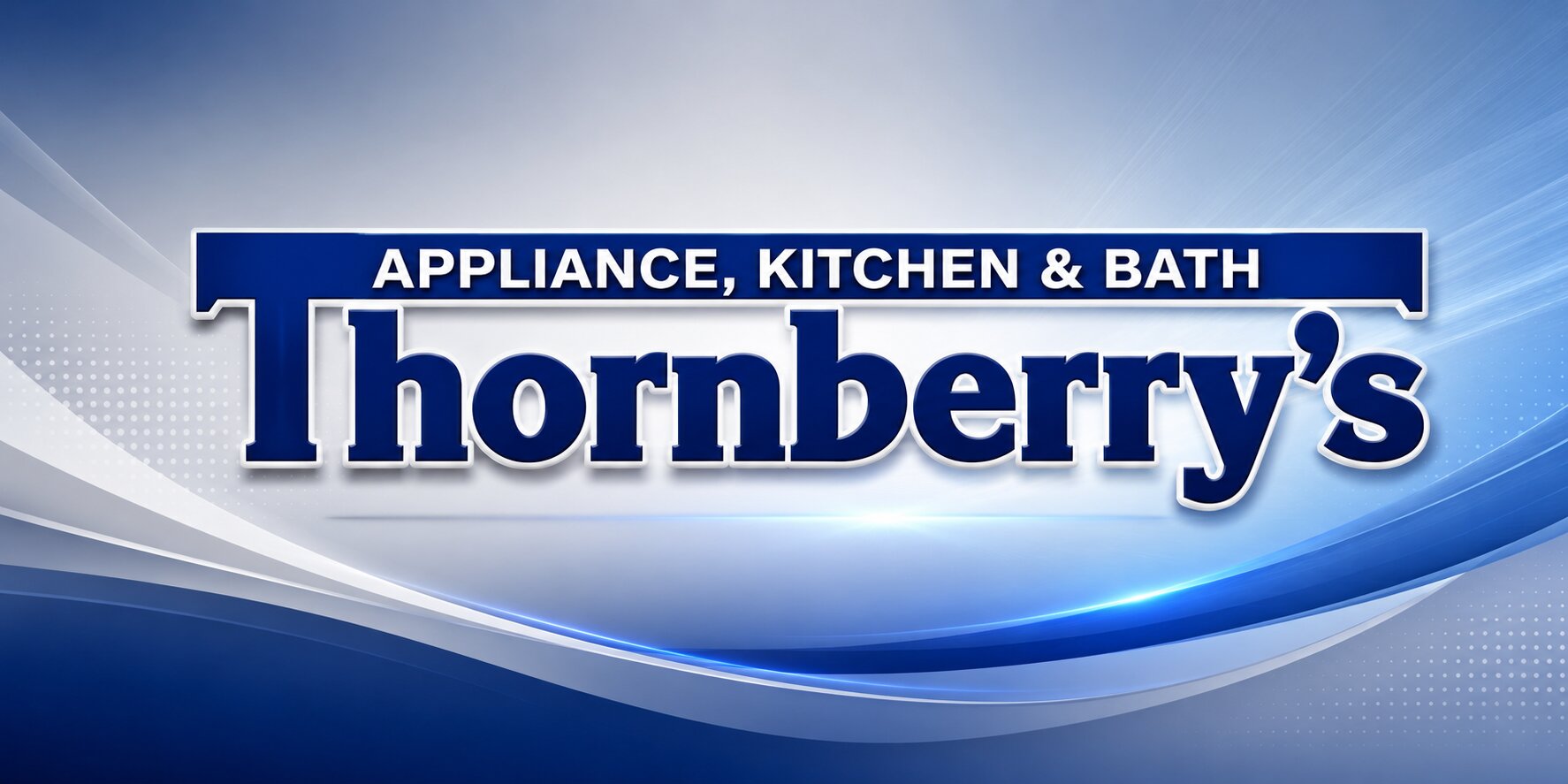 Thornberry's Appliance, Kitchen & Bath logo on blue gradient background.