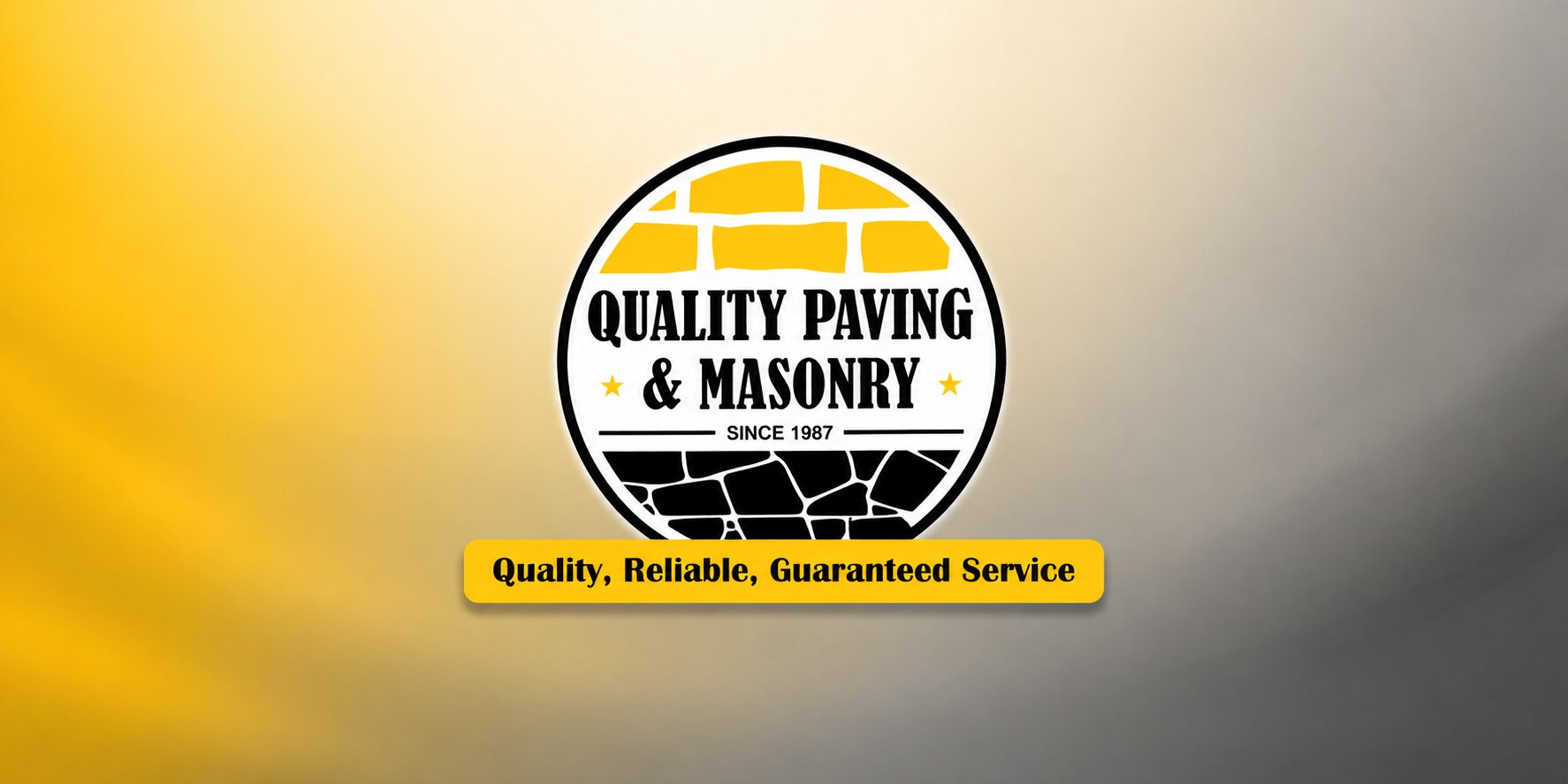 Quality Paving and Masonry logo with paving stone design and tagline, “Quality, Reliable, Guaranteed Service.”