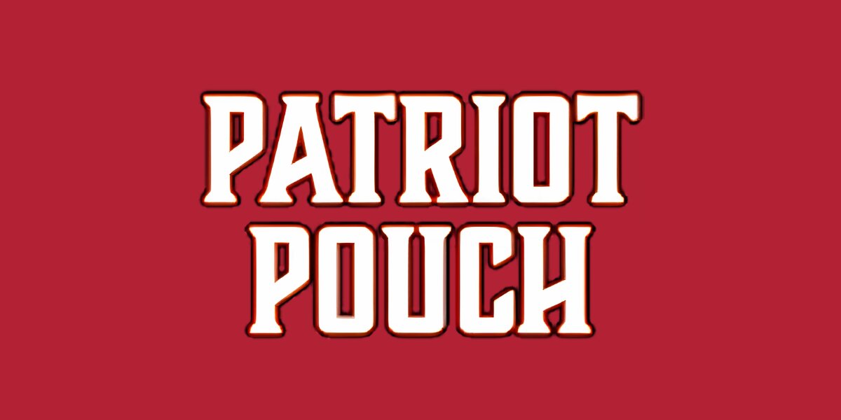Patriot Pouch logo in bold white lettering on a solid red background.
