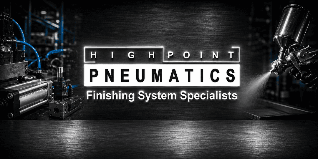 High Point Pneumatics logo with industrial equipment and spray painting in the background