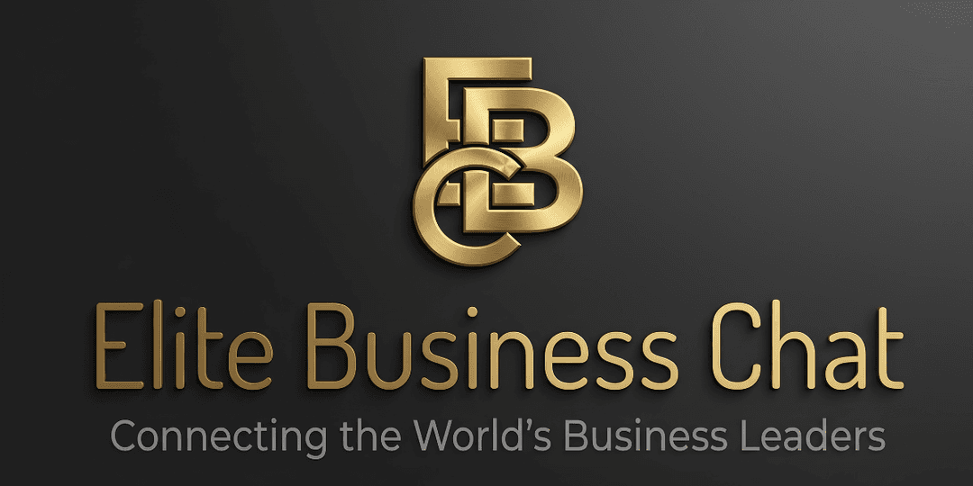 Logo for Elite Business Chat with gold lettering and business-themed design elements
