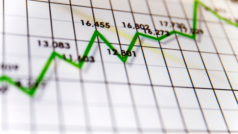 Green upward-trending line graph showing corporate earnings and financial market performance.