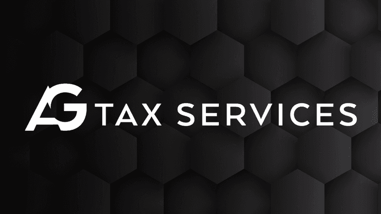 Logo of AG Tax Services on a black hexagonal background