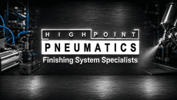 High Point Pneumatics logo with industrial equipment and spray painting in the background