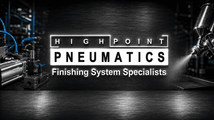 High Point Pneumatics logo with industrial equipment and spray painting in the background