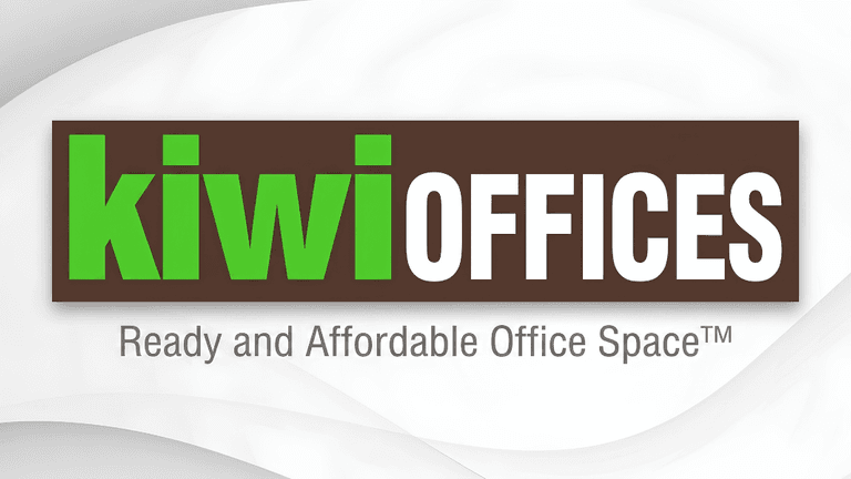 Logo of Kiwi Offices featuring the slogan "Ready and Affordable Office Space"