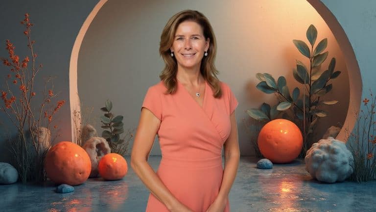 "Helena Demuynck, founder of oxygen4leadership, standing confidently in front of a soft, minimalist background, symbolizing leadership and authenticity."
