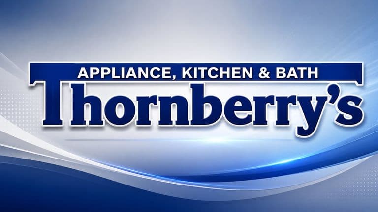 Thornberry's Appliance, Kitchen & Bath logo on blue gradient background.